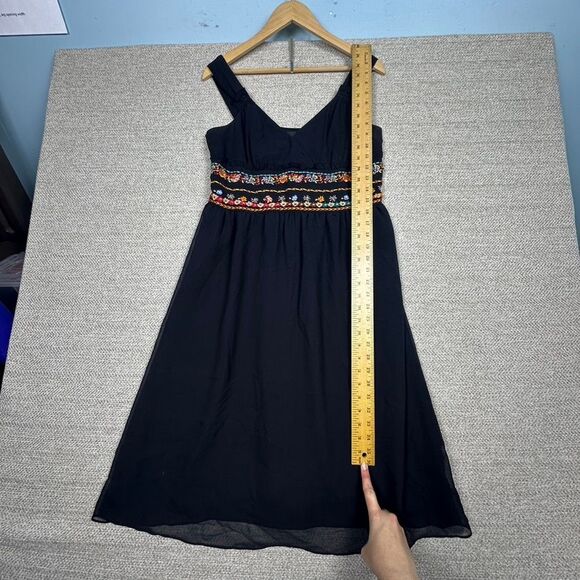 Spenser Jeremey Sz 8 Silk Floral Embroidered Dress‎ Boho Midi Black Whimsigoth - Picture 5 of 11